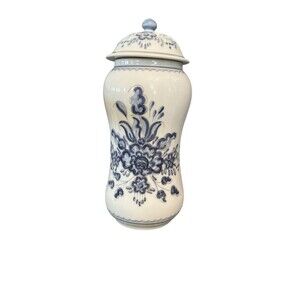Viana Do Castelo Ceramic Handpainted Lidded Canister Portugal Pottery Floral